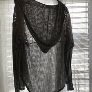 hooded grey cardigan.